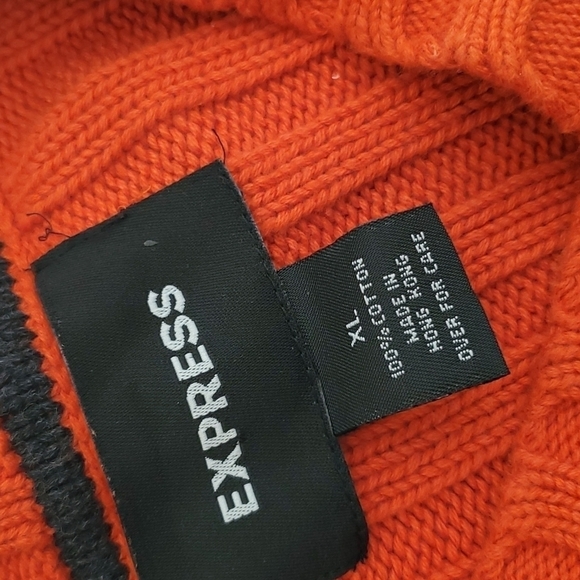 Express Vintage Ribbed Knit V-neck Orange Sweater Size XL - Picture 3 of 6